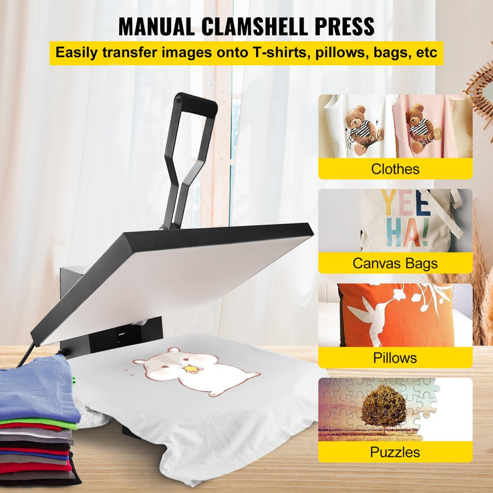 Heat Press Machine, 16 X 24 in / 40 X 61 Cm, Clamshell Sublimation Transfer Printer Teflon Coated, Digital Precise Heat Control, Silica-Gel Sponge Powerpress for T-Shirt Bag Pad Pillow