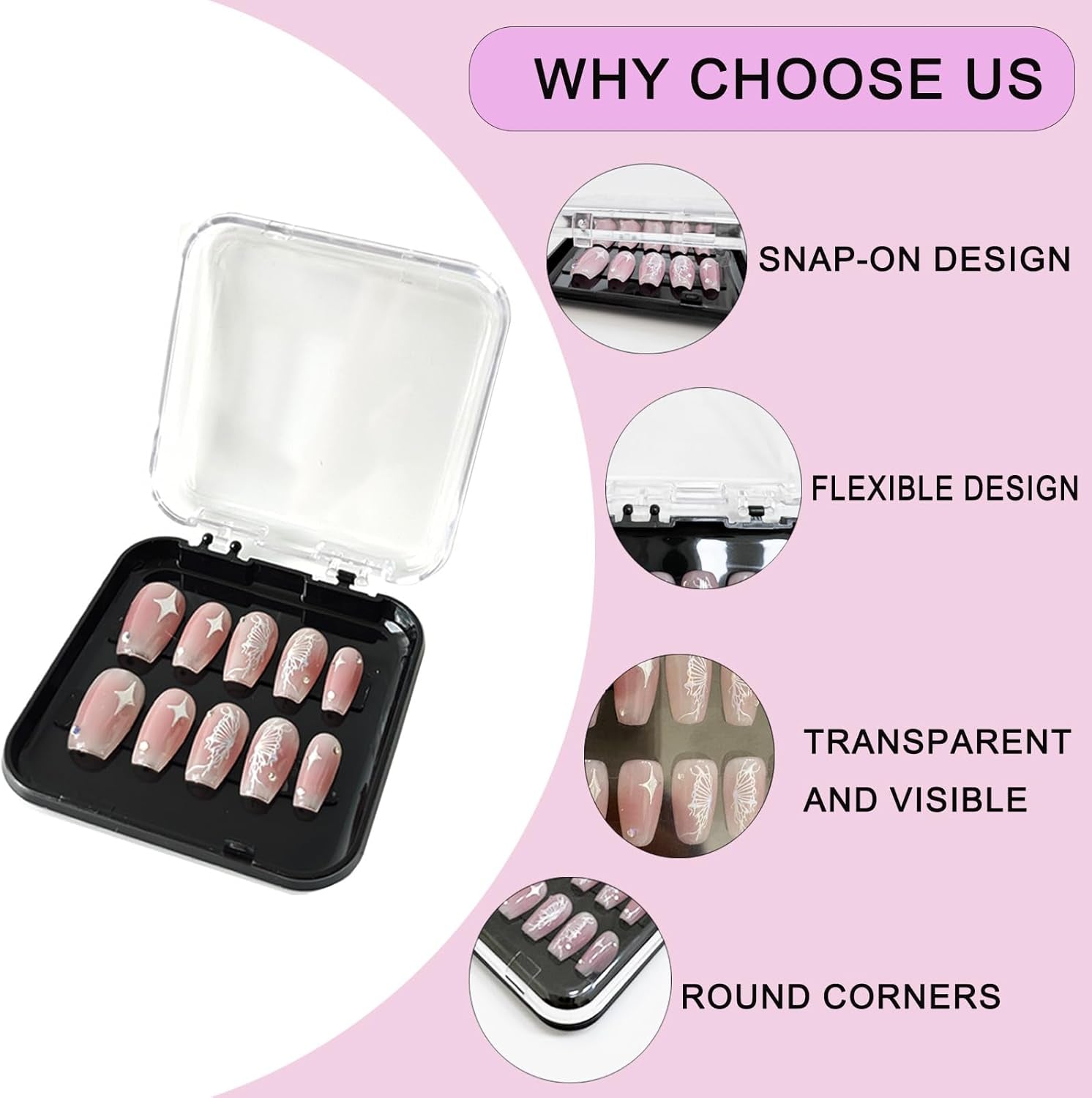 14 Pcs Press on Nail Packaging Box Press on Nail Storage Box for Press Ons with 60 Pcs Adhesive Double Sided Tape for Fake Nail Storage Case Nail Display Nail Salon Supplies Nail Art Nail Business