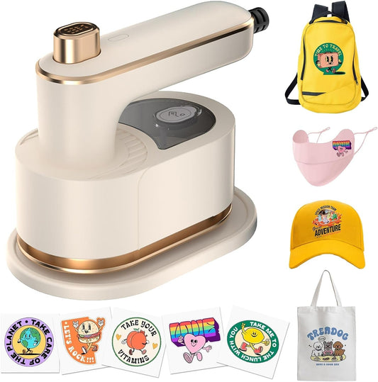 Portable Mini Heat Press Machine, Mini Craft Iron Easy to Use-T Shirts Printer for T Shirts Shoes Hats Bag Small HTV Iron on Vinyl Projects, Mini Steam Iron, Easypress, Heating Transfer