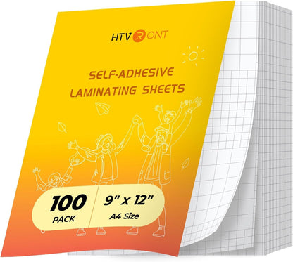 HTVRONT Self-Adhesive Laminating Sheets - 100 Pack, 5Mil, 9 X 12 Inches Self Laminating Sheets, No Machine Needed Clear Laminate Sheets for Protecting and Preserving Documents, Photos, Menus, Stickers