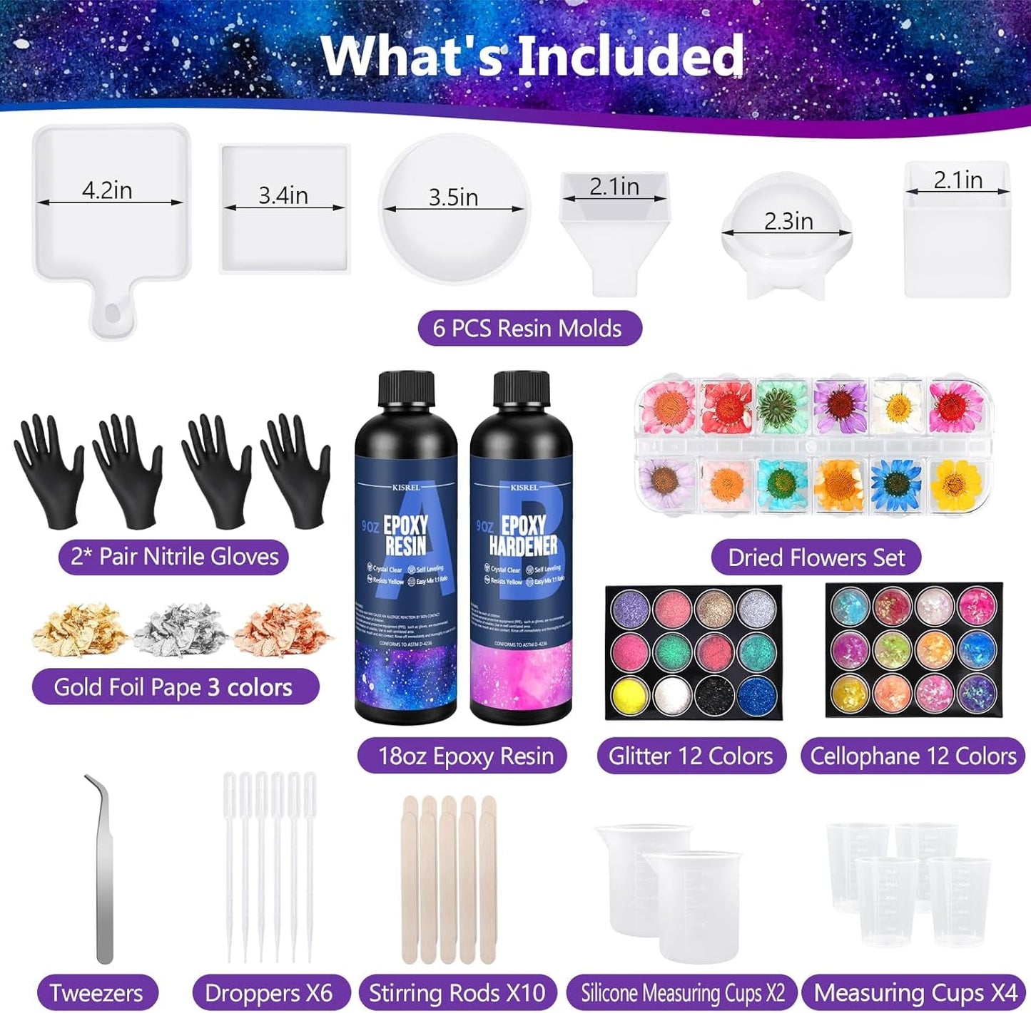 KISREL Epoxy Resin Kit for Beginners, Resin Kit with Molds, 18OZ Epoxy Kit with Dried Flowers, Measuring Cups and Resina Supplies