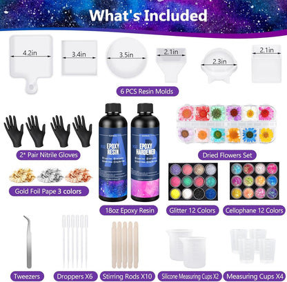 KISREL Epoxy Resin Kit for Beginners, Resin Kit with Molds, 18OZ Epoxy Kit with Dried Flowers, Measuring Cups and Resina Supplies