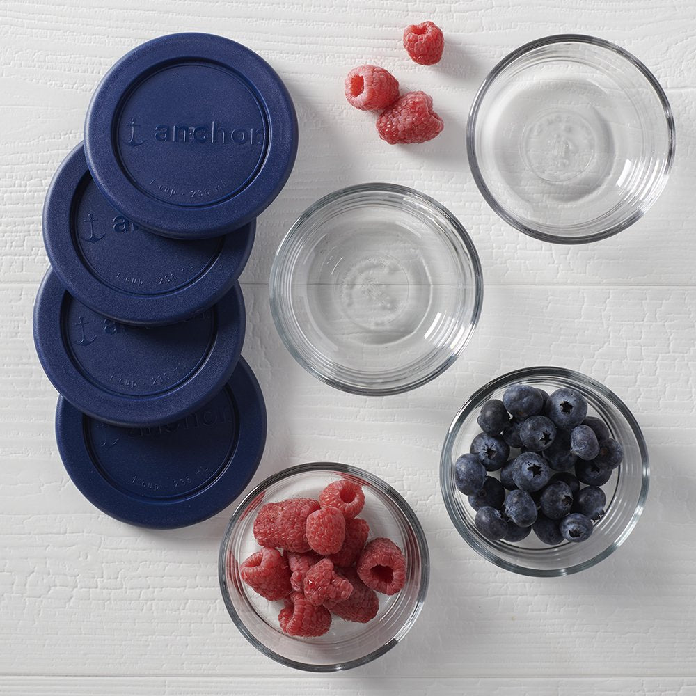 Glass Food Storage Containers with Lids, 1 Cup Round, Set of 4