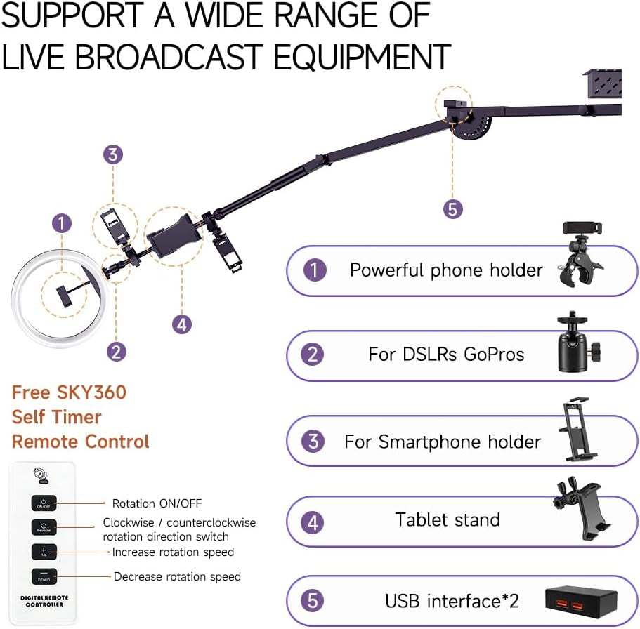 MWE Sky Overhead 360 Photo Booth for Big Parties with Software APP Remote Control Rotating 360-Degree Full Body Spin with Ring Light and Stand for up to 15 People (Booth+Arm)