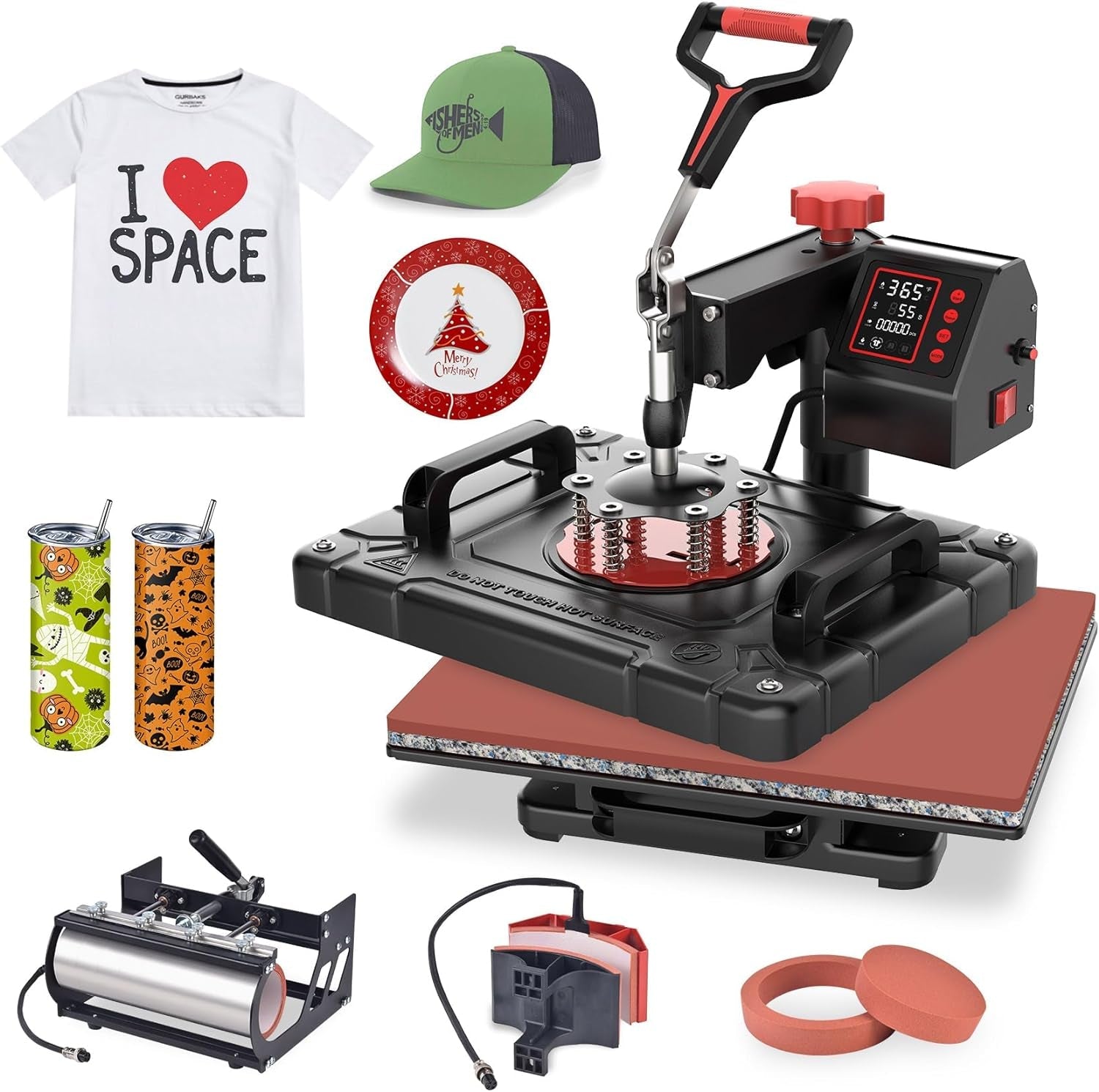 5 in 1 Heat Press Machine 12X15 Inch Sublimation Heat Press 360° Swing Away Heat Transfer Digital T-Shirt Pressing with 30OZ 20OZ Tumbler Press, Multifunction Combo for Hat Cap Plate