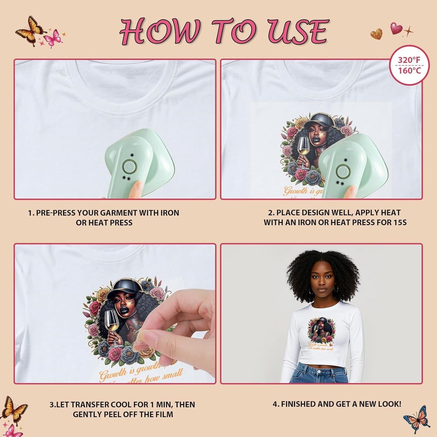 Dtf Transfers Ready to Press - 30Pcs Black Girls Iron on Transfers for Tshirts, Inspirational Quotes Iron on Decals Patches, African American Heat Transfer for DIY Clothes Jeans Bags Hats