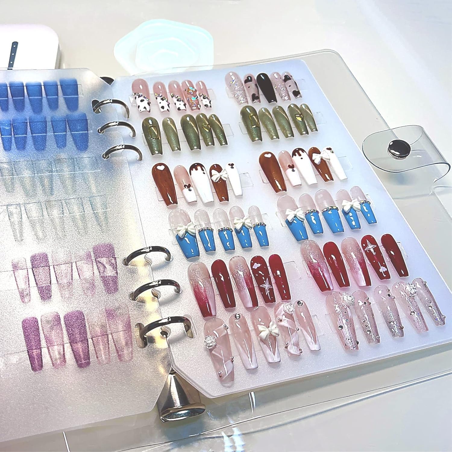 Press on Nail Organizer 10 PCS Clear Empty Press on Nail Storage Press on Nail Packaging for Fake Nail Storage Nail Display Book Nail Salon Press on Nail Supplies Organizer with Nail Tape
