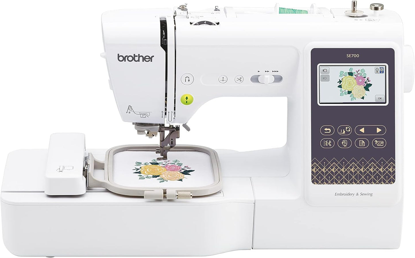 Brother SE700 Sewing and Embroidery Machine, Wireless LAN Connected, 135 Built-In Designs, 103 Built-In Stitches, Computerized, 4" X 4" Hoop Area, 3.7" Touchscreen Display, 8 Included Feet, White