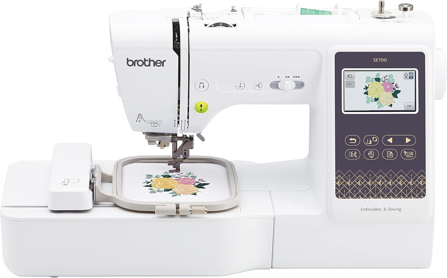Brother SE700 Sewing and Embroidery Machine, Wireless LAN Connected, 135 Built-In Designs, 103 Built-In Stitches, Computerized, 4" X 4" Hoop Area, 3.7" Touchscreen Display, 8 Included Feet, White