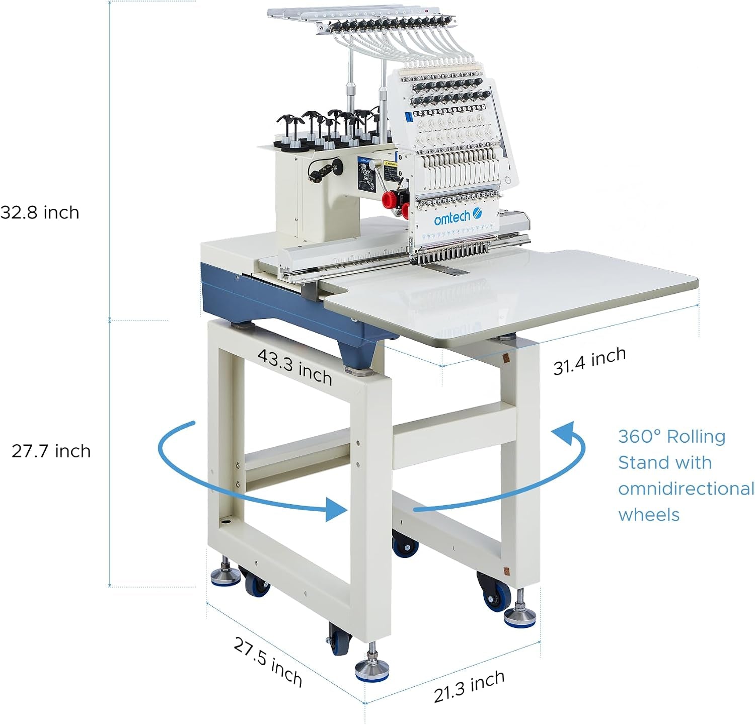 Omtech Pulse 15 Needle Commercial Embroidery Machine, 13" X 20" Multi-Color Stitching Machine with Wifi 1000Spm Max Speed 10" Touchscreen, 270° Cap Flat Garment Digital Threading Machine with Hoops
