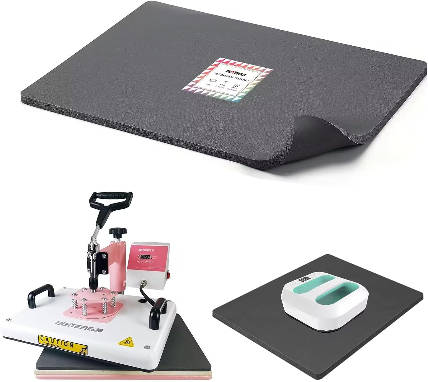 Bettersub Silicone Heat Press Mat 12''X15'', Heat Press Machine Pad Resistant Fireproof 0.3Inch Thickness, Double Sided Easy Washable Press Mat for Vinyl HTV Ironing Insulation Transfer Crafting