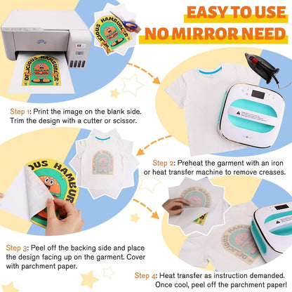 HTVRONT Heat Transfer Paper for T Shirts - 20 Pack Mixed Light & Dark Iron on Transfer Paper,8.5" X 11" Printable Heat Transfer Vinyl for Inkjet Printer, Durable & Easy to Use