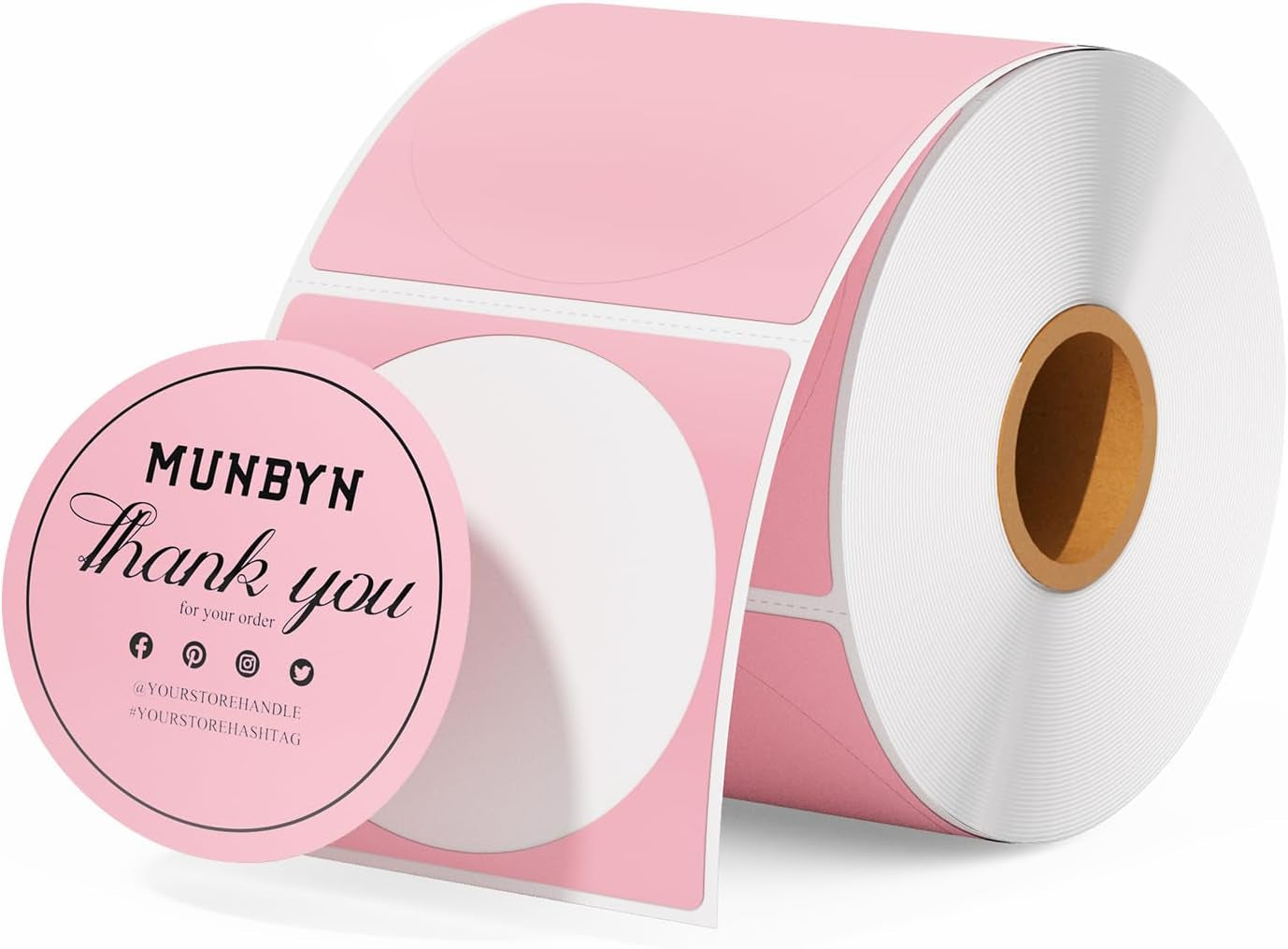 MUNBYN 2 Inch Pink Circle Thermal Sticker Labels, Self-Adhesive round Direct Thermal Labels for Logo Design, QR Code, 750 Sheets/1 Roll