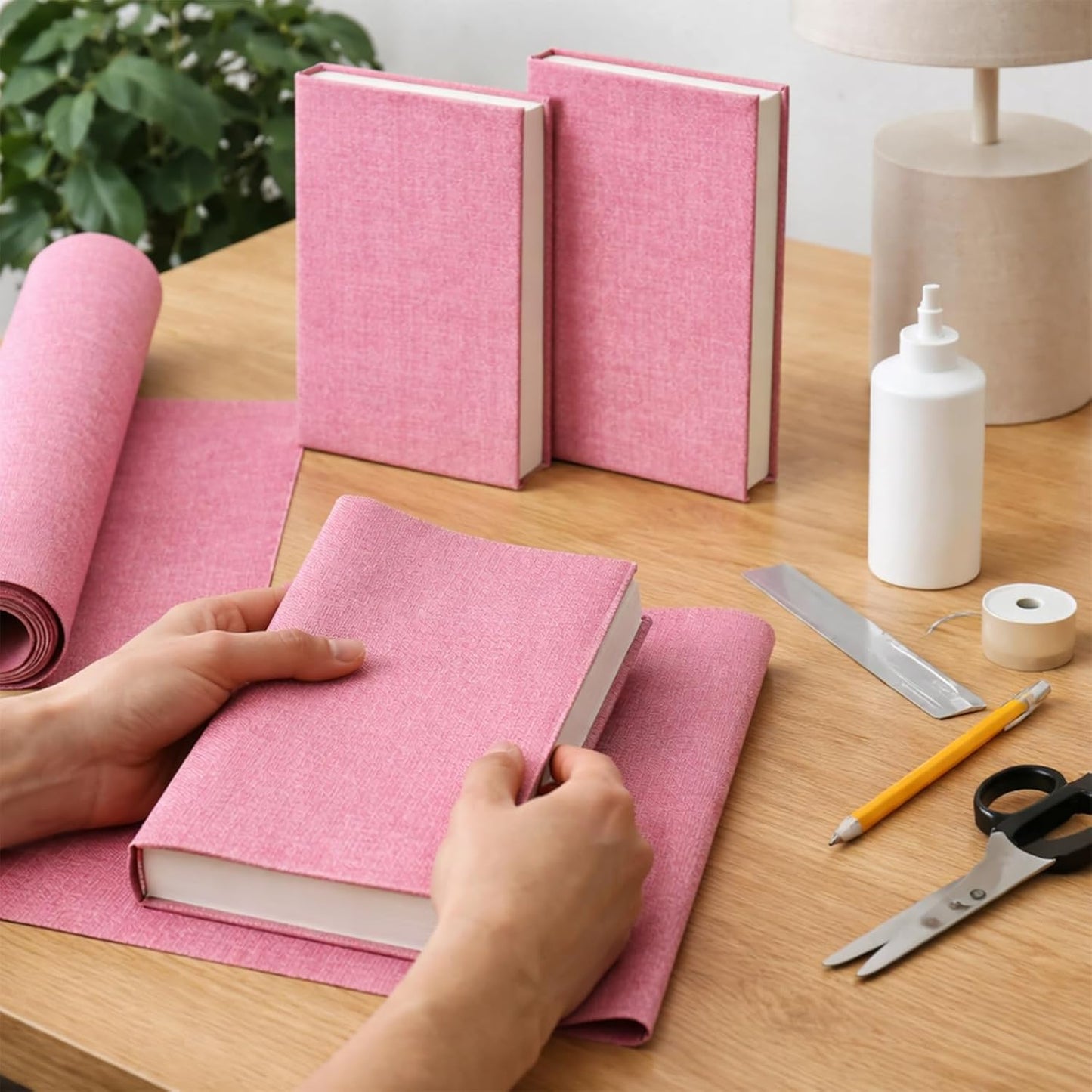 Pink Bookbinding Linen Fabric 57" X 17.3" for DIY Book Covers, Archival Grade Thick Backing, Durable Fray-Resistant Cloth for Wedding Albums, Scrapbooks & Custom Binding, Multi-Color Options (Pink)
