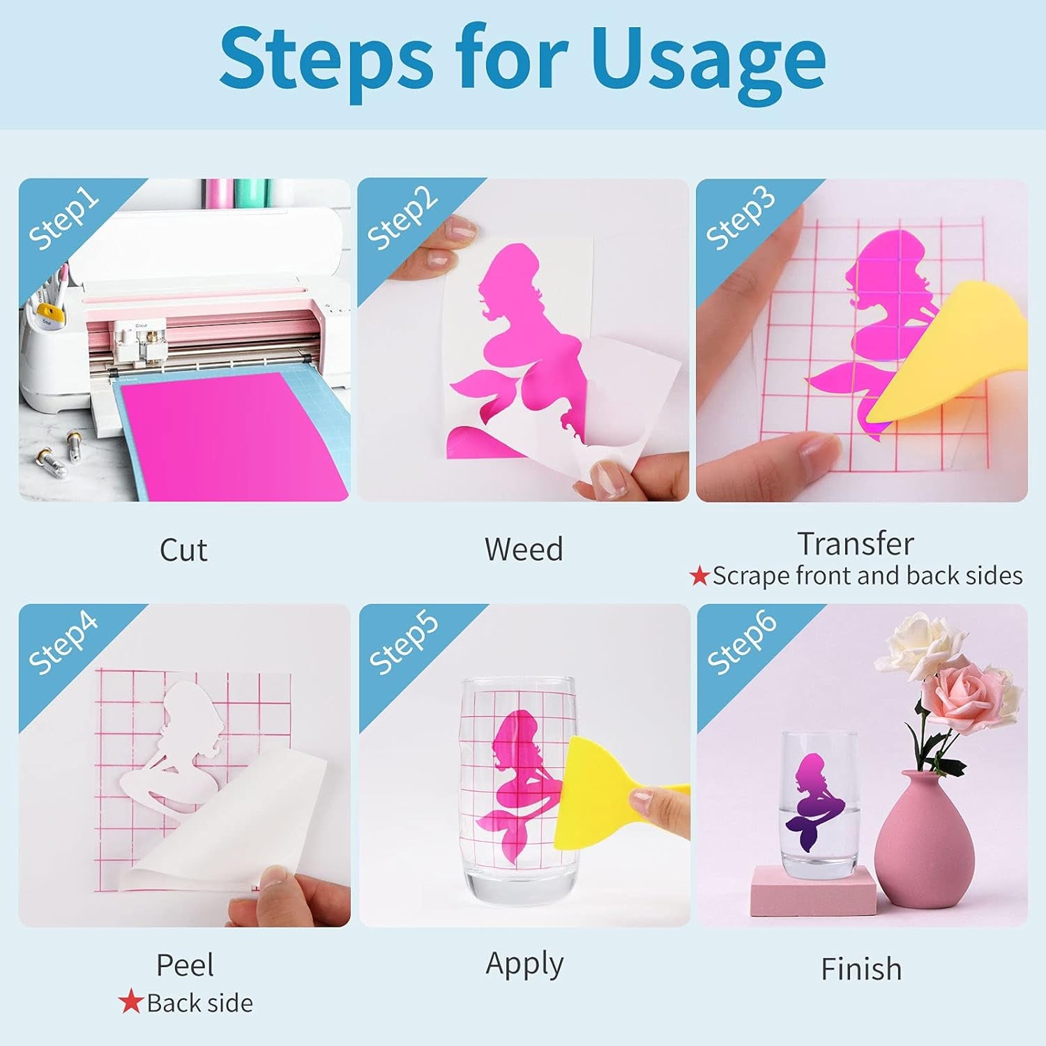 Color Changing Vinyl Permanent Adhesive for Cutting Machine,8 Pack Cold Bundle 6 Colors-12" X 10" Sheets +2 Transfer Sensitive Tape