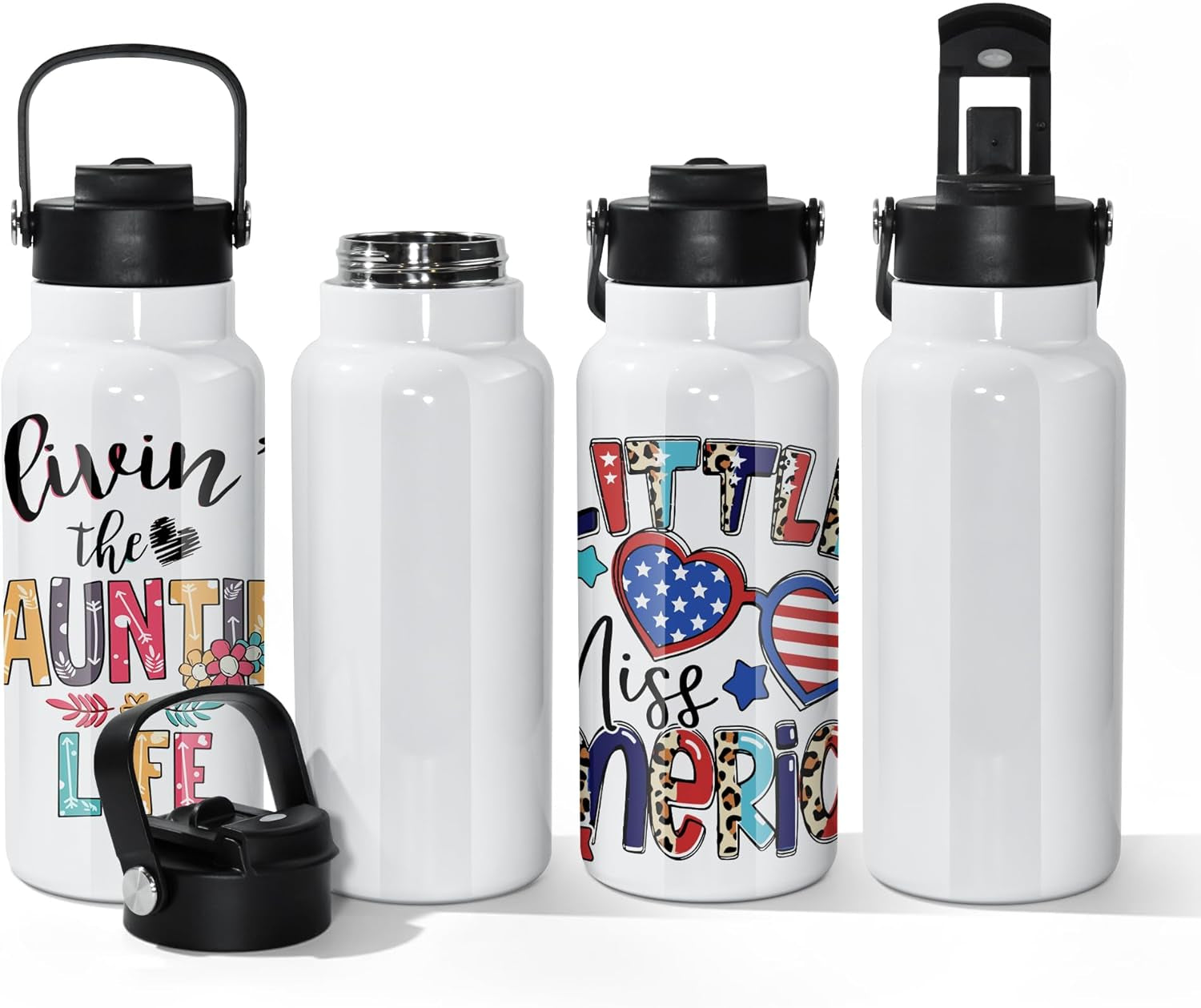 32 Oz Sublimation Water Bottle Blanks, 4 Pack Double Wall Vacuum Flask Stainless Steel Sublimation Tumbler Blank Sports Wide Mouth Water Bottle with Straw and Portable Handle