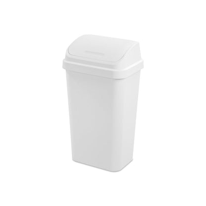 13 Gallon Trash Can, Plastic Swing Top Kitchen Trash Can, White