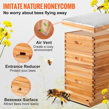 Beehive Box Kit Bee Honey Hive 30 Frames 2 Deep 1 Medium Natural Fir Wood