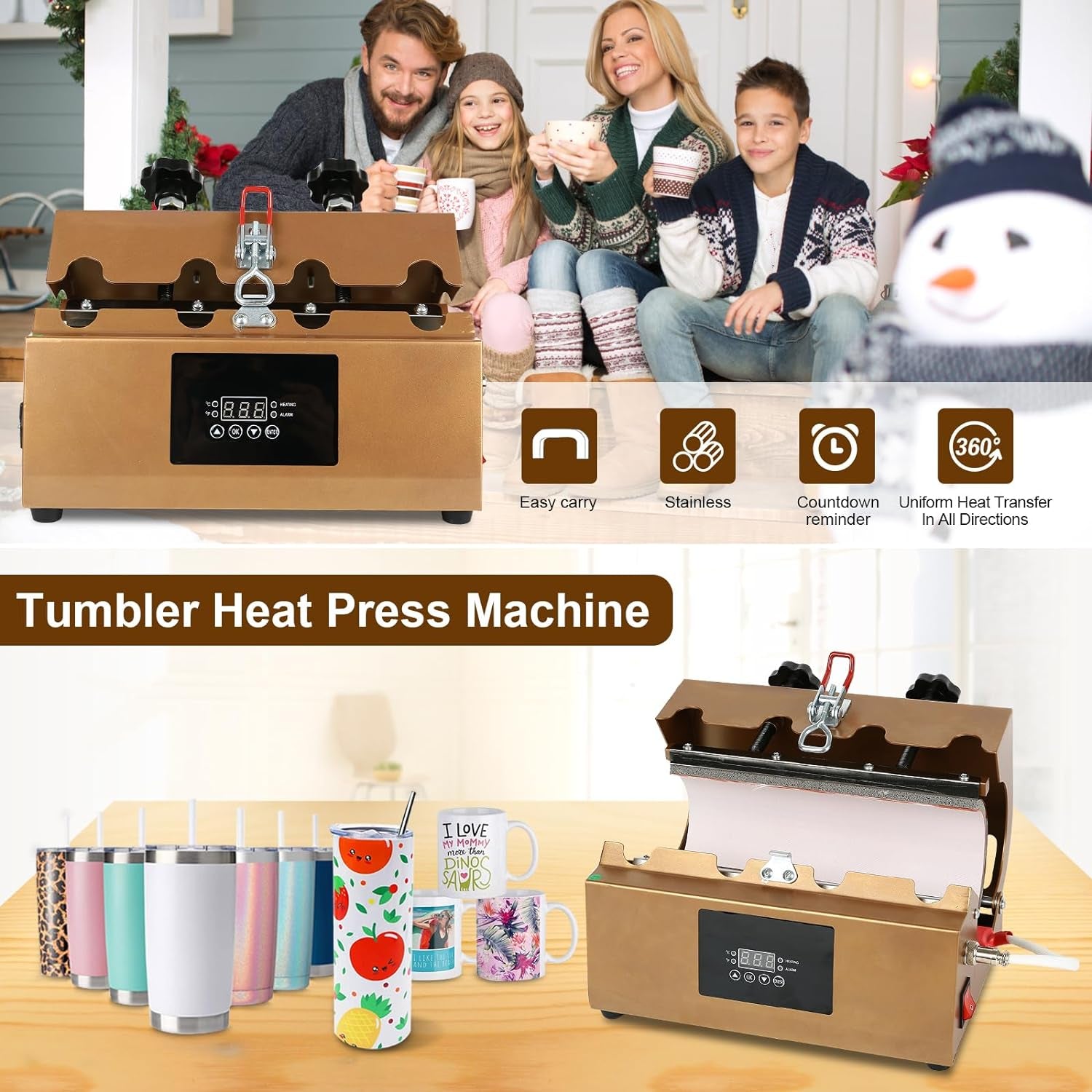 Tumbler Heat Press Machine,  Ceramic Mug Press for 11Oz 15Oz 16Oz 20Oz 30Oz Sublimation Blank Skinny Tumbler Glass, Cup Heat Press DIY Sublimation with Sheets Paper Heat Resistant Tape Gloves