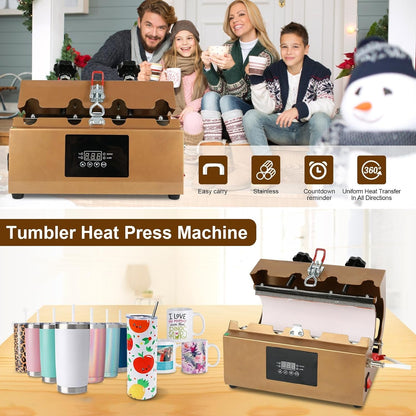 Tumbler Heat Press Machine,  Ceramic Mug Press for 11Oz 15Oz 16Oz 20Oz 30Oz Sublimation Blank Skinny Tumbler Glass, Cup Heat Press DIY Sublimation with Sheets Paper Heat Resistant Tape Gloves