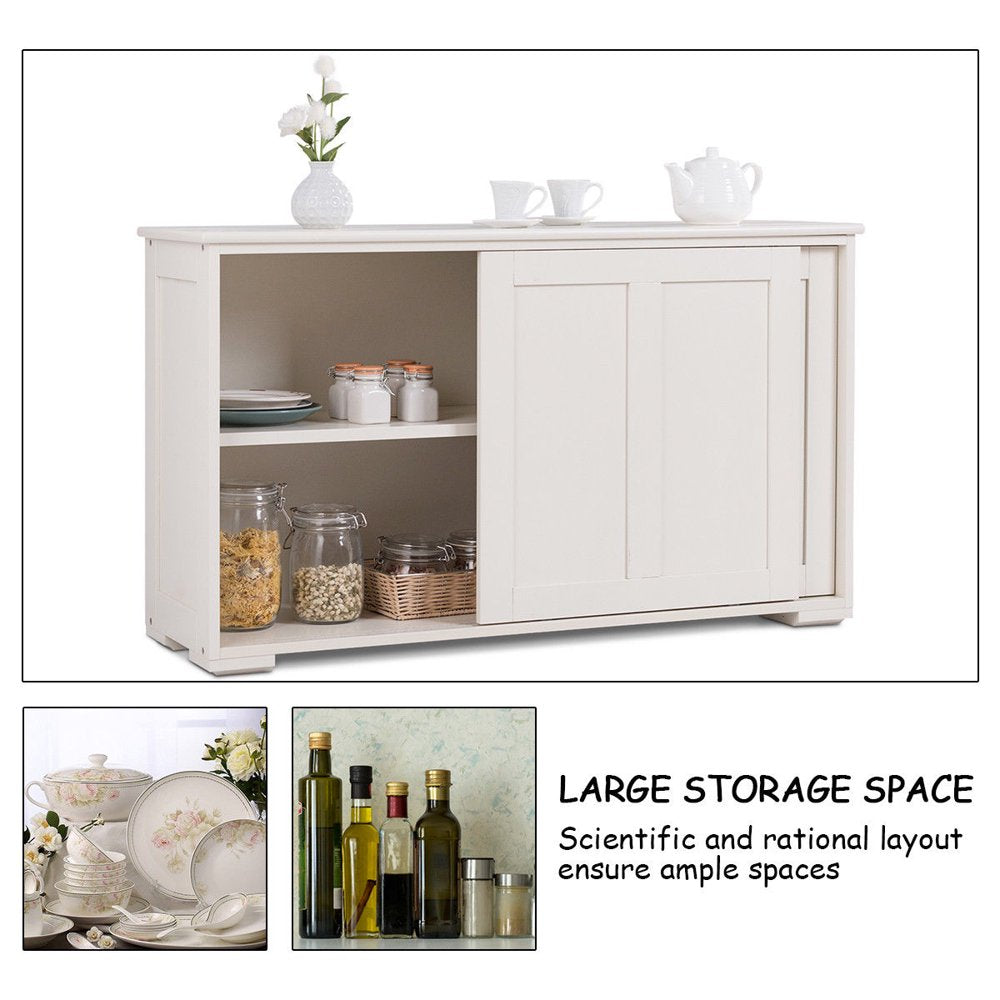 Kitchen Storage Cabinet Sideboard Buffet Cupboard Wood Sliding Door Pantry Cream White