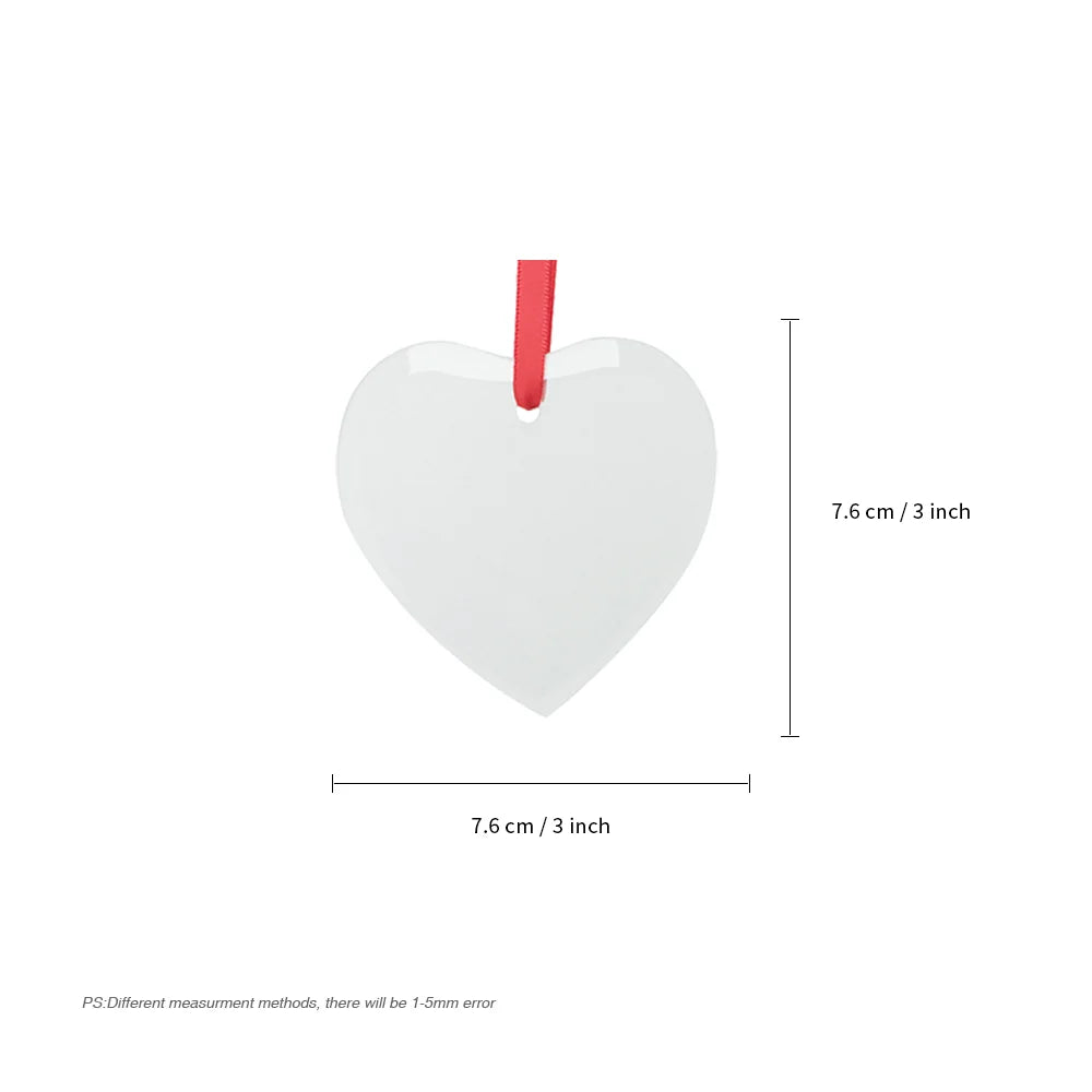 Sublimation Blanks Ornament Glass Frosted 3" Heart Shaped 48 PCS