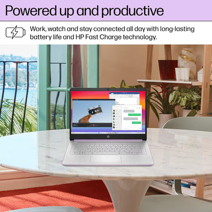HP 14" Laptop Computer for 2026 Student Business Productivity, MS Office & Win 11 Pro, Copilot AI, Intel 4-Core CPU, 4GB DDR5 RAM, 628GB Storage (128GB UFS+500GB Ext), Wi-Fi 6, Hubxceladdon, Lavender