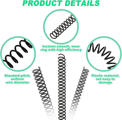 Leinuosen 120 Pack Plastic Spiral Binding Coils Kit Spirals Multi Size Coils for Binding Binder Combs Spines(3/8 Inch,Black)