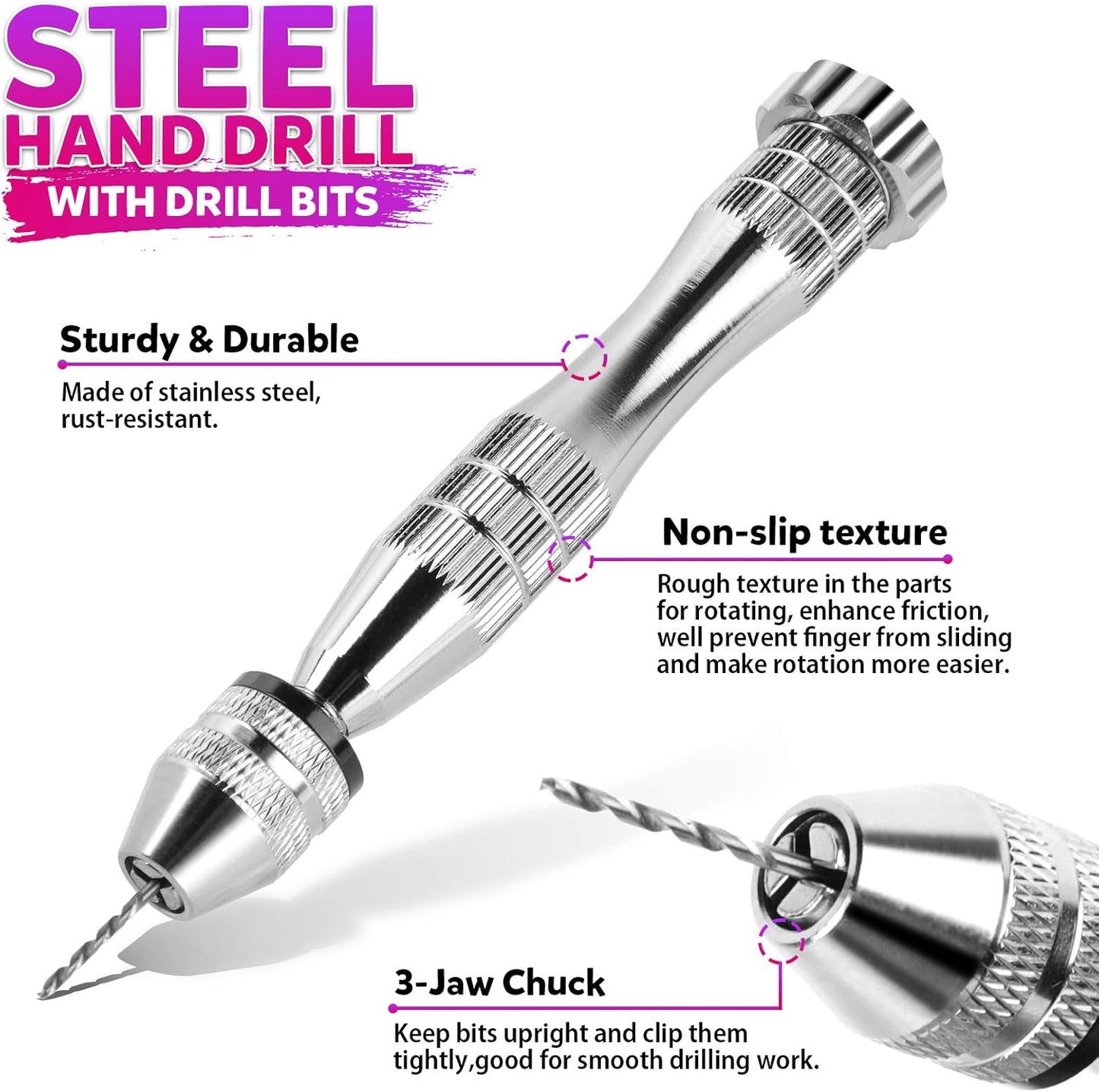 LEOBRO Hand Drill, 222 PCS Pin Vise Hand Drill with Drill Bits(0.8 Mm-3 Mm), Needle Nose Pliers, Keychain Making Kit, Jewelry Making Supplies, Hand Drill Tools for Jewelry Keychains Making