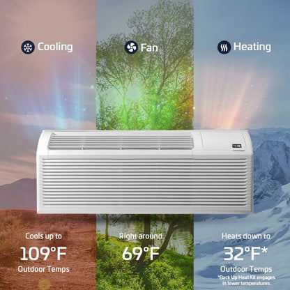 13.1 EER1 7,000 BTU PTAC Heat Pump Air Conditioner Unit W/ Smart Wi-Fi Thermostat | 2.5 Kw Backup Electric Heat | Hotel Style Heat and Air, Pre-Installed Air Filters