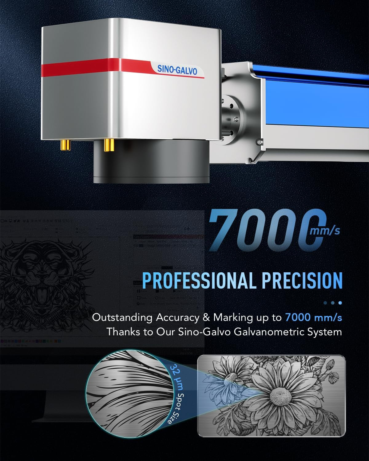 Omtech 50W Fiber Laser Engraver with Lightburn and Rotary Axis, Laser Engraving Machine with Red Dot Pointer, 7.9X7.9 Solid State Laser Marking Etching Machine for Metal Steel Gold Jewelry More