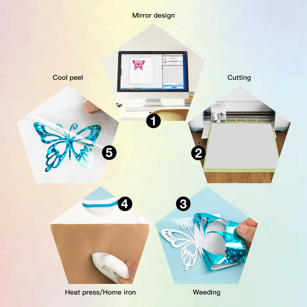 12" X 10 FT Crystal Blue Holographic Heat Transfer Vinyl HTV T-Shirt for Cricut