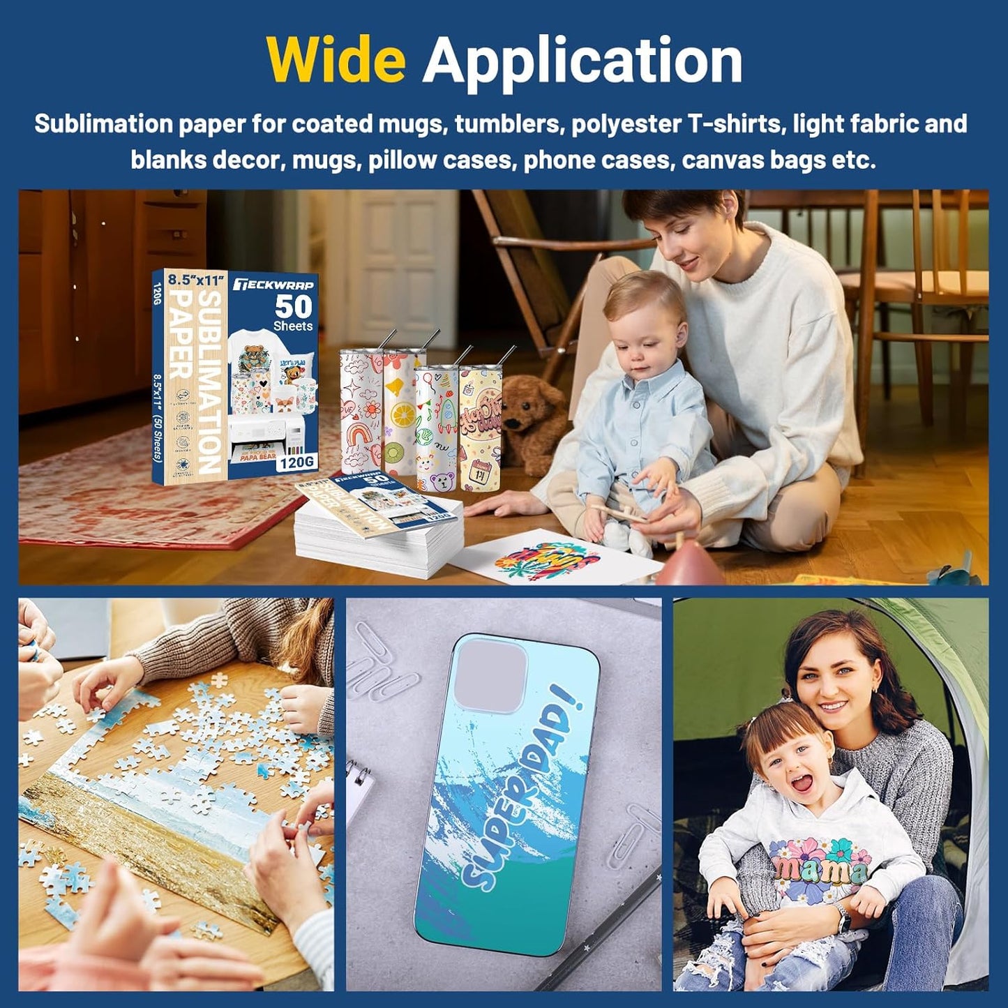 Sublimation Paper 8.5 X 11 Inches 50 Sheets Compatible with Sublimation Printer and Sublimation Ink 120Gsm for Mugs T-Shirts Light Fabric and Other Sublimation Blanks DIY