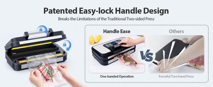 95Kpa Powerful Vacuum Sealer, Aeitto Food Sealer with 10-In-1 Functions, Easy-Lock Handle, Double Heat Seal & Double Pump, for Food with Bags Storage, Built-In Cutter,Stainless Steel
