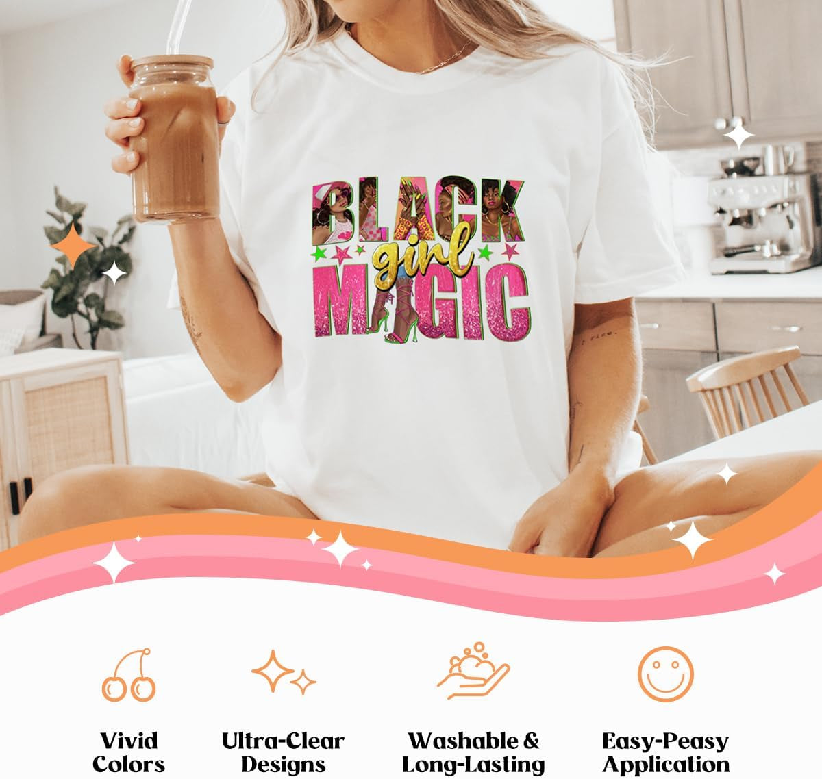 Kaciola 30 Sheets Black Girl DTF Transfers Ready to Press, Black Women Iron on Transfers for T Shirts Washable Stickers Iron on Decals for T Shirts Hoodie DIY Crafts
