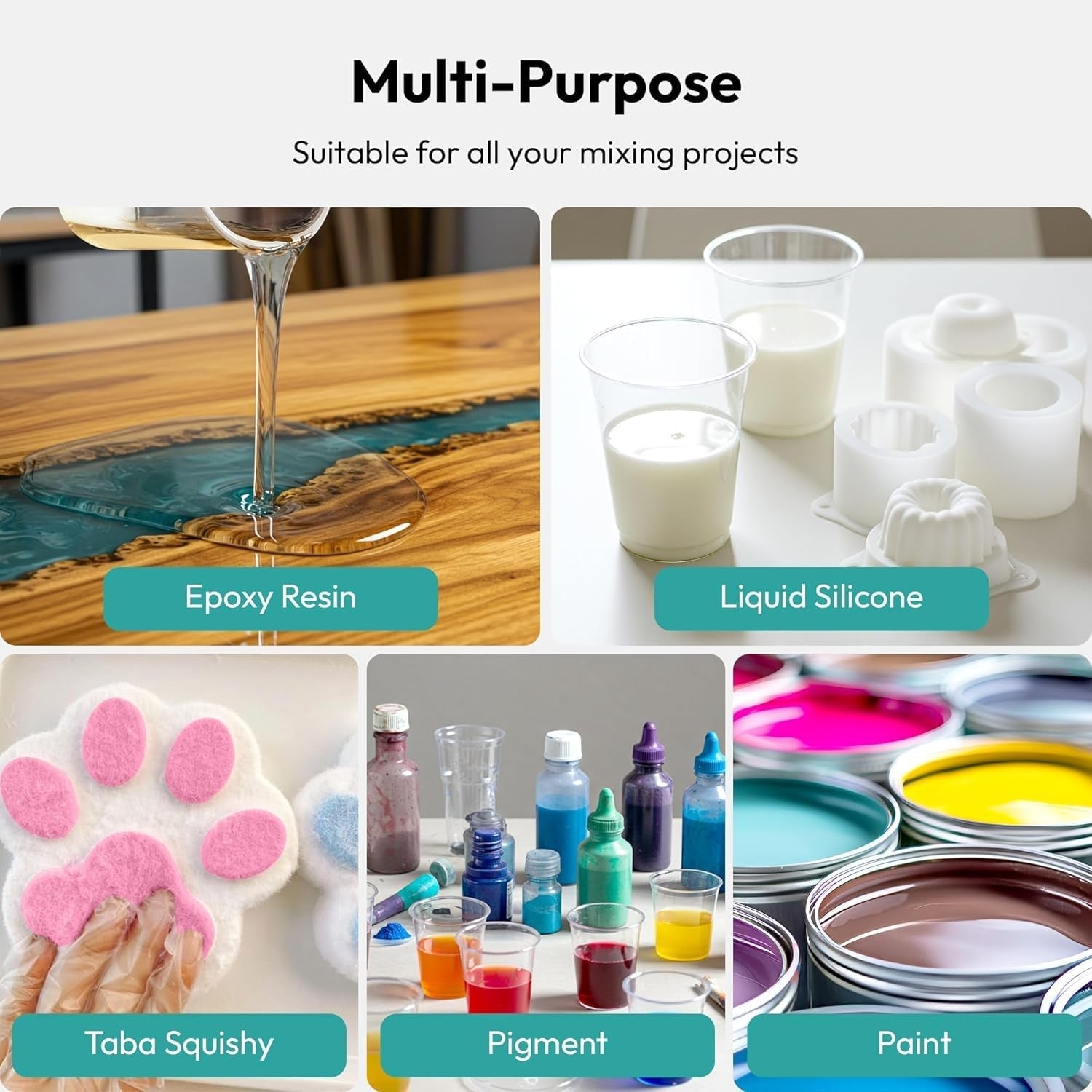 Dual-Head Resin Mixer with Spiral Silicone Paddles, Rechargeable Epoxy Mixer, Stepless Speed & Minimum Bubbles, Electric Stirrer for Resin,Silicone,Paint Mixing,Resin Tools,Diy Crafts