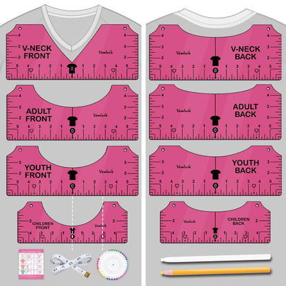 Tshirt Ruler Guide for Vinyl Alignment: T Shirt Rulers to Center Designs, Tee Shirt Alignment Tools for Heat Press, Sewing Accessories HTV Heat Transfer Vinyl, V-Neck Adult Front Back Measurement