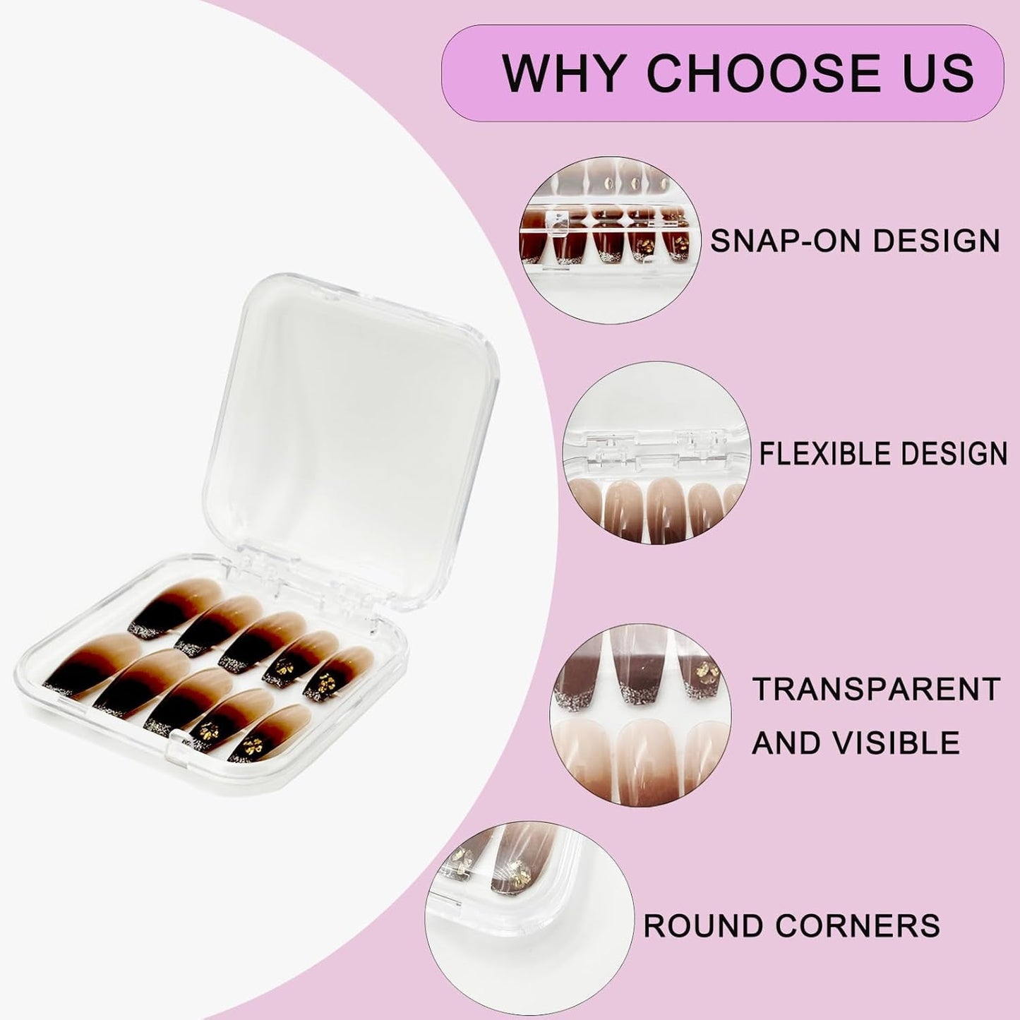 14 Pcs Press on Nail Packaging Box Press on Nail Storage Box for Press Ons with 60 Pcs Adhesive Double Sided Tape for Fake Nail Storage Case Nail Display Nail Salon Supplies Nail Art Business (Clear)