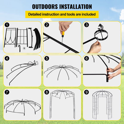 Birdcage Shape Garden Arbor 9' X 6.6' Heavy Duty Metal Garden Gazebo Pergola for Wedding Party