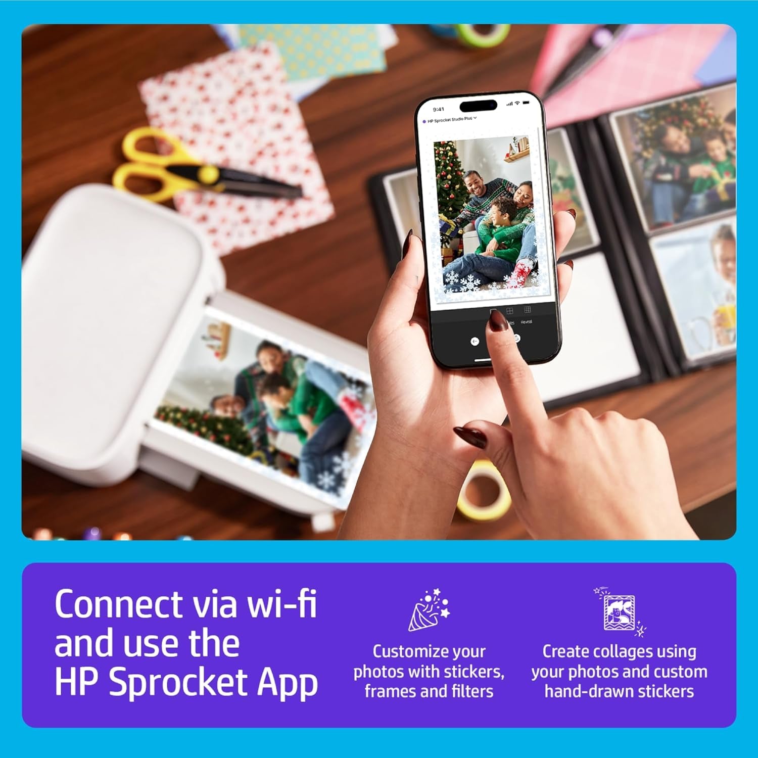 HP Sprocket Studio plus 4X6 Wireless Instant Photo Printer, 118 Sheets + 3 Cartridges, Wi-Fi, Premium Dye Sublimation, Compact Home Use, Prints Vibrant Color Pictures, Editing App for Fun Photos