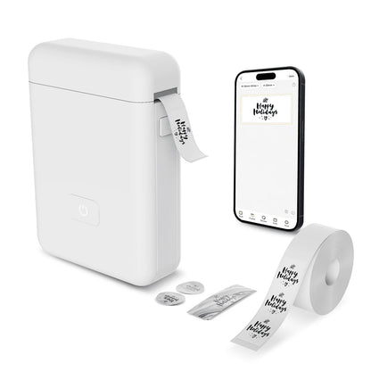 Portable Label Maker Machine with Tape - HP2 Bluetooth Label Printer for Storage, Office, Home, Mini Smart Phone, White