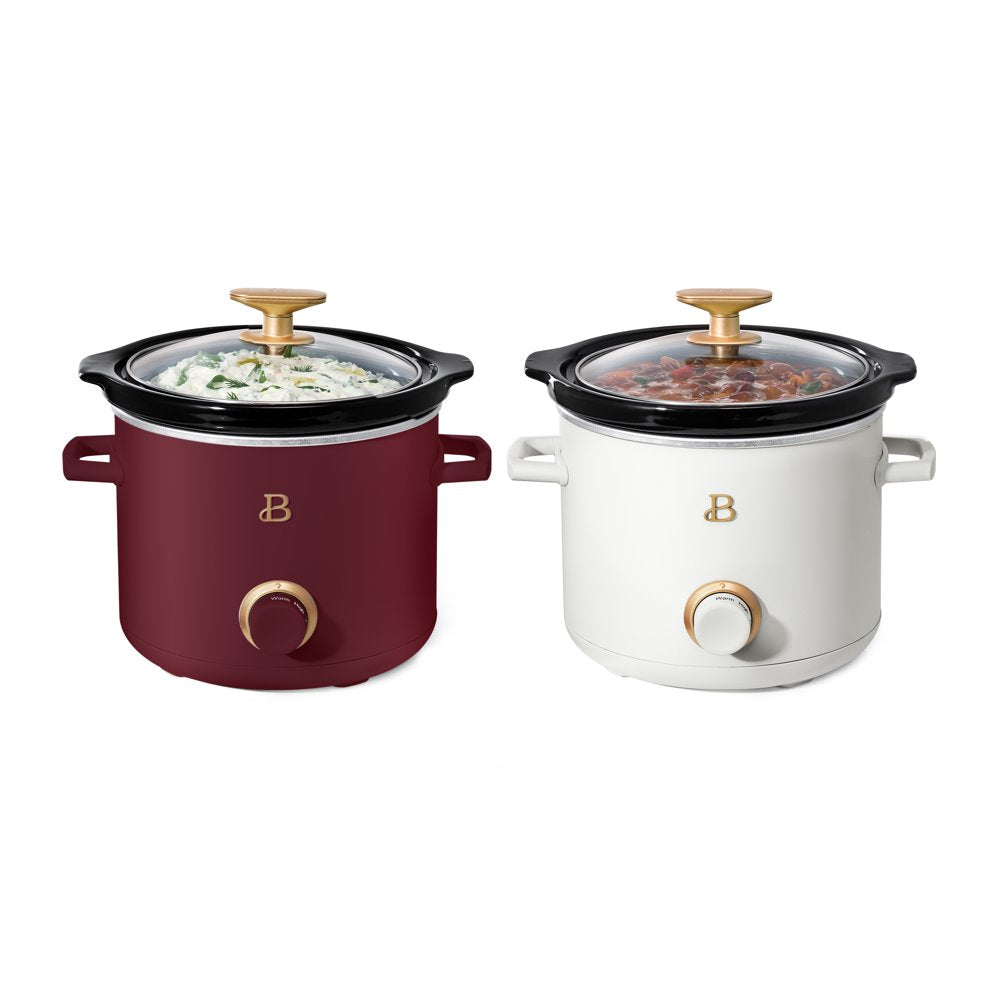 2 Qt Slow Cooker Set, 2-Pack, White Icing and Merlot by Drew Barrymore, 19340, 100 W