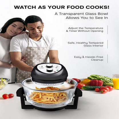 Big Boss 16Qt Large Air Fryer Oven with 50+ Recipe Book Airfryer Oven Makes Healthier Crispy Foods Black