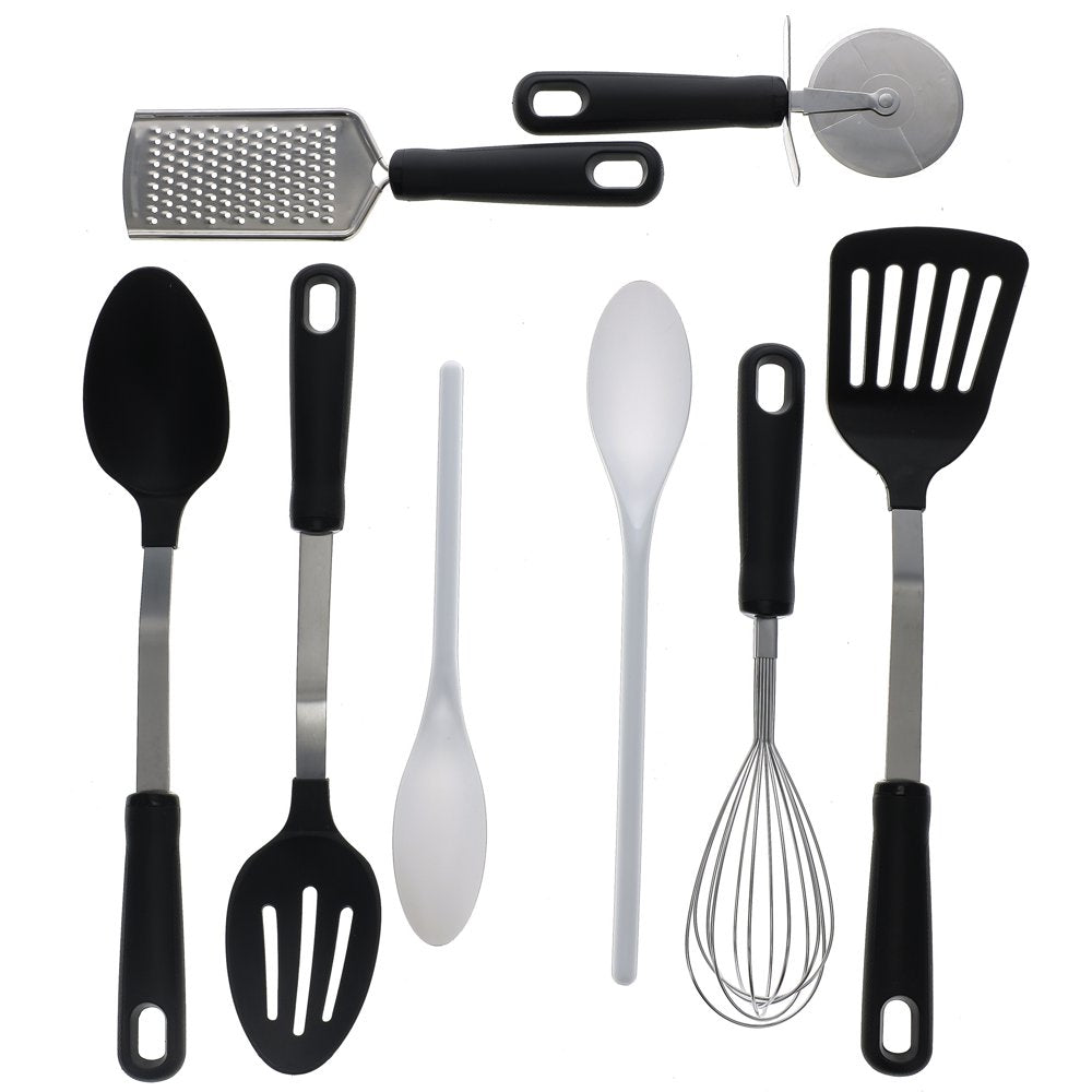 30-Piece Kitchen Gadget Set with Cooking Utensils, Measuring Cups, Clips, and Drawer Organizer, Black/White