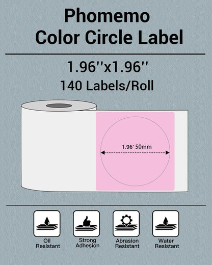 Phomemo Circle Labels for M110/M110S/M120/M200/M220 Label Maker, 1.96" X 1.96"（50X50 Mm） round Thermal Label for Barcode Labels, DIY Logo Design, Black on Pink