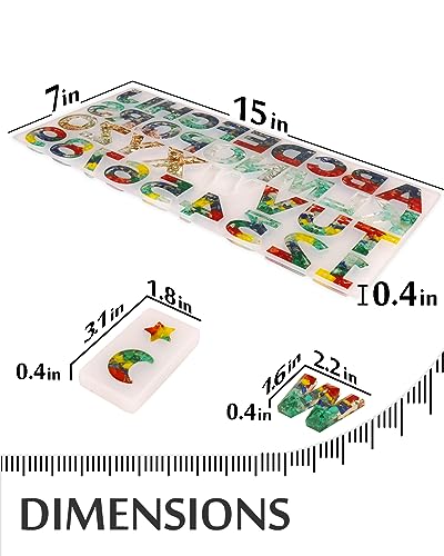 Reversed Alphabet Mold for Resin, Shine Finish 26 Silicone Letter Molds and 12 Mini Molds Set for Epoxy Resin Casting Mold Soap Clay Crafting
