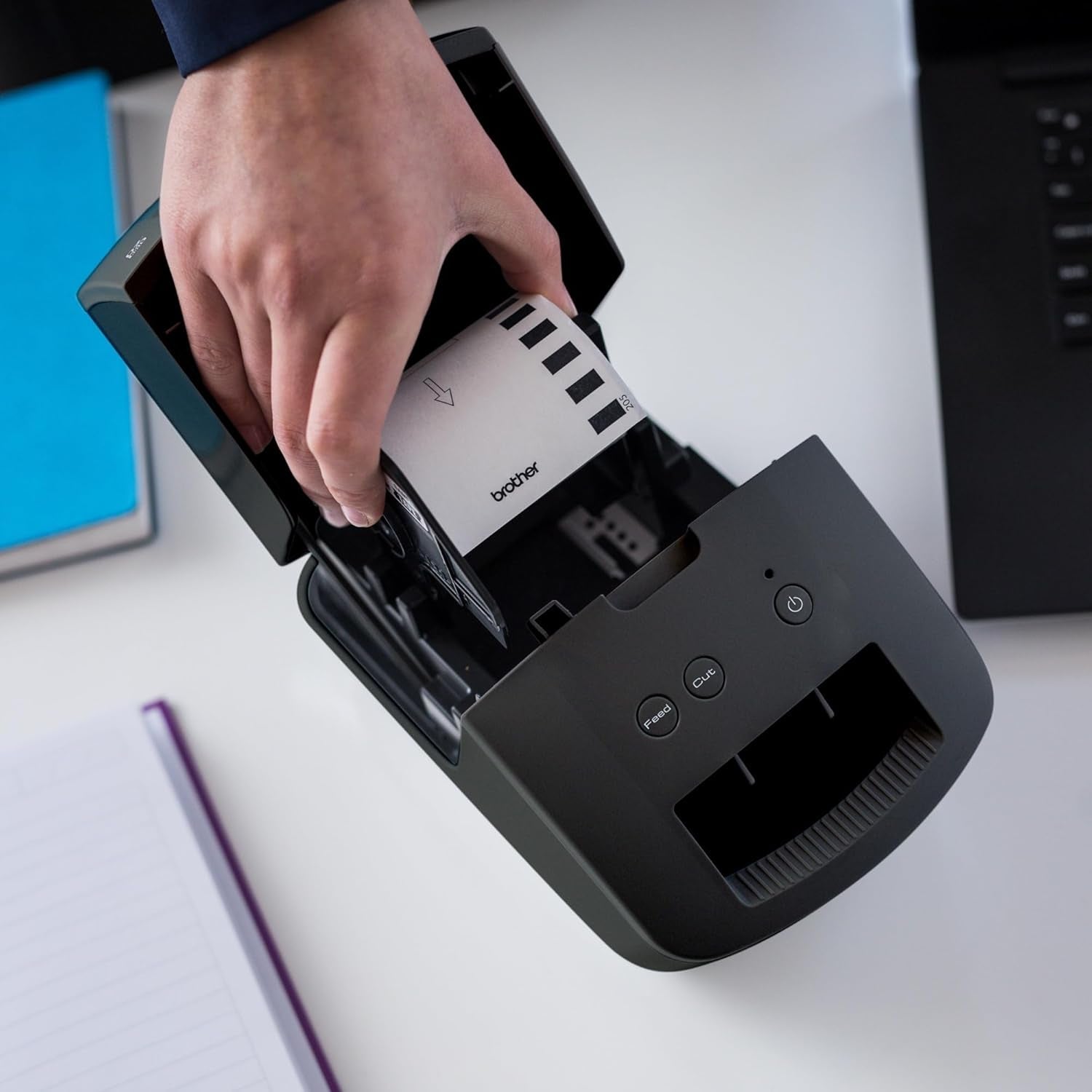Brother QL-600 Desktop Monochrome Label Printer, up to 2.4" Label Width, No Ink Required, Uses Genuine DK Drop-In Rolls for Fast Labeling and Easy Integration with Microsoft Applications