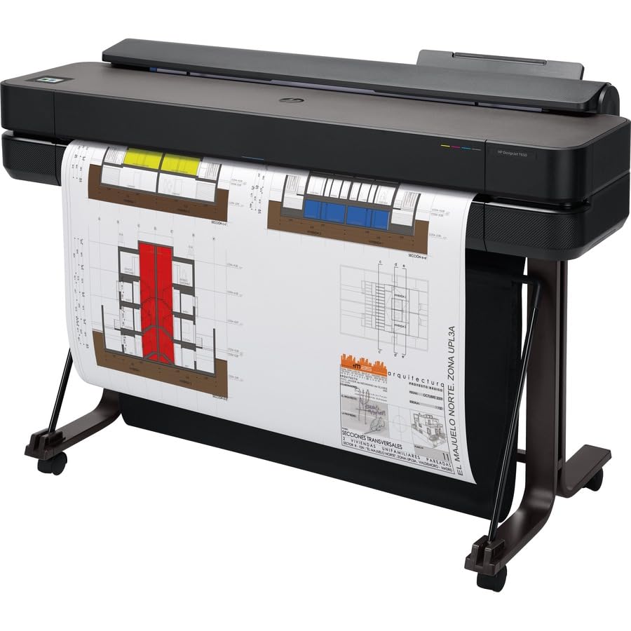 HP DesignJet T650,Color Large Format 24-inch Plotter Printer, Includes 2-Year Warranty Care Pack (5HB08H) ,Black