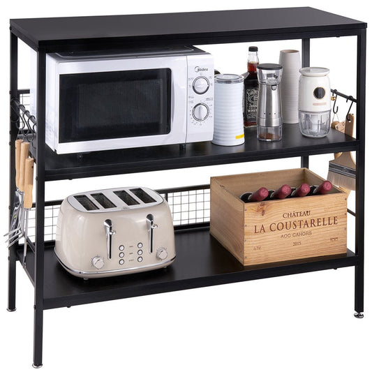 40"W Large Kitchen Island, 3 Tier Utility Mobile Cart Wine Storage Rolling Coffee Bar, Black