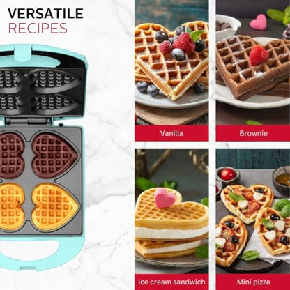 Holstein Housewares - Non-Stick Heart Waffle Maker, Mint - Makes 4 Heart-Shaped Waffles in Minutes